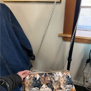 Cat-Print Chain Strap Wristlet Clutch in Multicolor